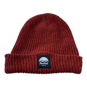 Flowfold Beanie Unisex One Size Rust Red Ribbed Cuff Fold Winter Hat Made in USA